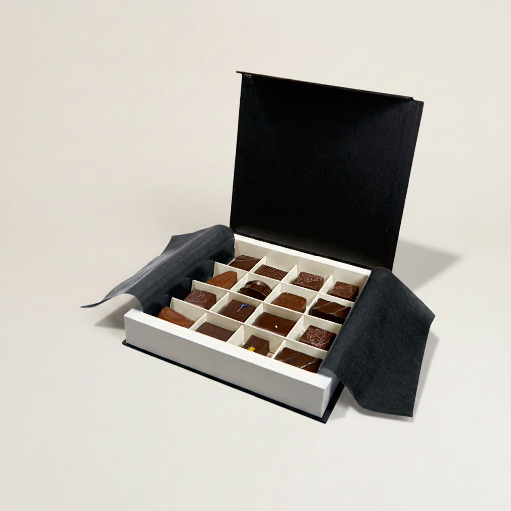 Prestige coffret à fermeture aimantée carré 16 chocolats