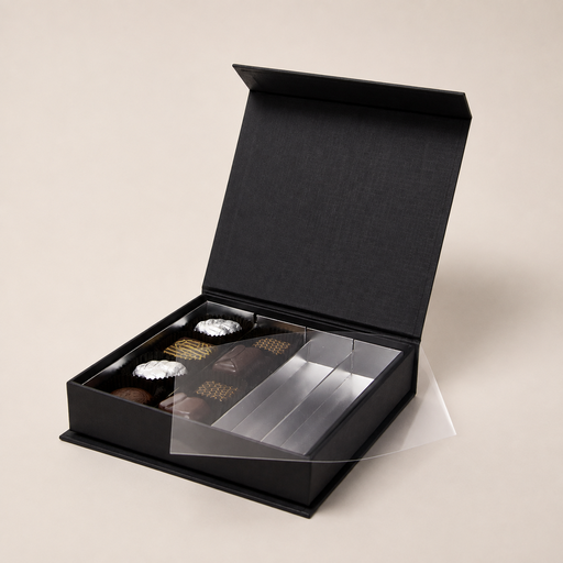[BXR151690] Black is black chiusura magnetica scatola quadrata 16 cioccolato